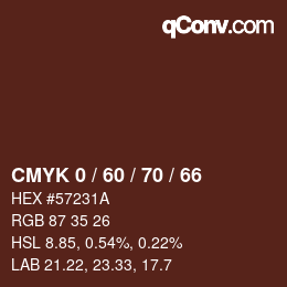 カラーコード: CMYK 0 / 60 / 70 / 66 | qconv.com