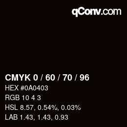 カラーコード: CMYK 0 / 60 / 70 / 96 | qconv.com