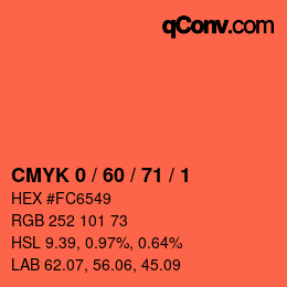 カラーコード: CMYK 0 / 60 / 71 / 1 | qconv.com