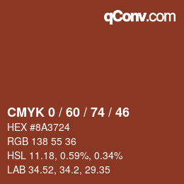 カラーコード: CMYK 0 / 60 / 74 / 46 | qconv.com