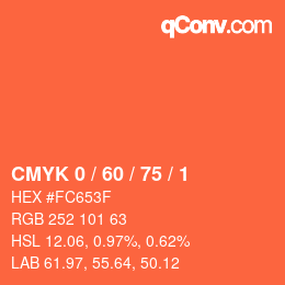 カラーコード: CMYK 0 / 60 / 75 / 1 | qconv.com