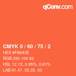 カラーコード: CMYK 0 / 60 / 75 / 2 | qconv.com