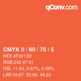 カラーコード: CMYK 0 / 60 / 75 / 5 | qconv.com