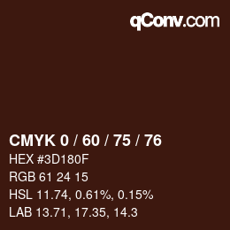 カラーコード: CMYK 0 / 60 / 75 / 76 | qconv.com
