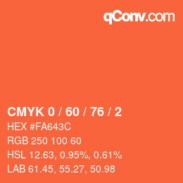 カラーコード: CMYK 0 / 60 / 76 / 2 | qconv.com