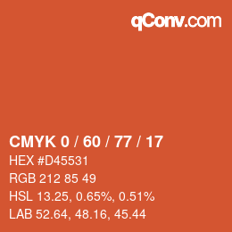 カラーコード: CMYK 0 / 60 / 77 / 17 | qconv.com