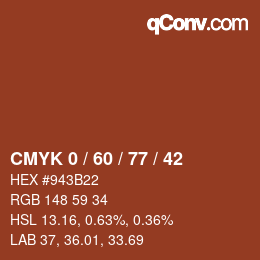 カラーコード: CMYK 0 / 60 / 77 / 42 | qconv.com