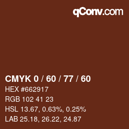 カラーコード: CMYK 0 / 60 / 77 / 60 | qconv.com