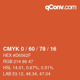 カラーコード: CMYK 0 / 60 / 78 / 16 | qconv.com