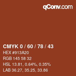 カラーコード: CMYK 0 / 60 / 78 / 43 | qconv.com