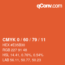 カラーコード: CMYK 0 / 60 / 79 / 11 | qconv.com