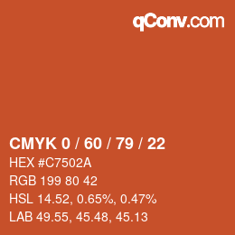 Farbcode: CMYK 0 / 60 / 79 / 22 | qconv.com