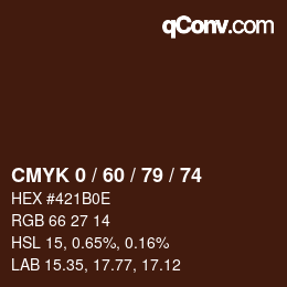 カラーコード: CMYK 0 / 60 / 79 / 74 | qconv.com