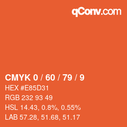 Farbcode: CMYK 0 / 60 / 79 / 9 | qconv.com