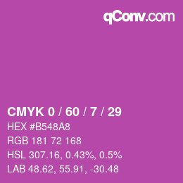 カラーコード: CMYK 0 / 60 / 7 / 29 | qconv.com