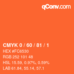 カラーコード: CMYK 0 / 60 / 81 / 1 | qconv.com