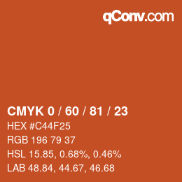 カラーコード: CMYK 0 / 60 / 81 / 23 | qconv.com