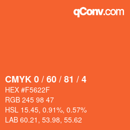カラーコード: CMYK 0 / 60 / 81 / 4 | qconv.com