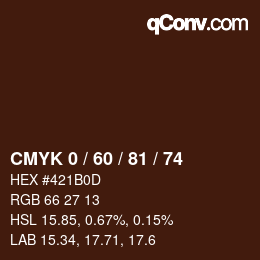 Color code: CMYK 0 / 60 / 81 / 74 | qconv.com