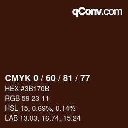 カラーコード: CMYK 0 / 60 / 81 / 77 | qconv.com