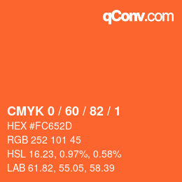 カラーコード: CMYK 0 / 60 / 82 / 1 | qconv.com
