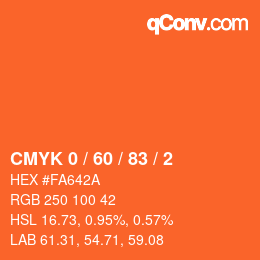 カラーコード: CMYK 0 / 60 / 83 / 2 | qconv.com
