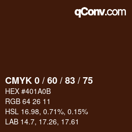 カラーコード: CMYK 0 / 60 / 83 / 75 | qconv.com