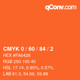 カラーコード: CMYK 0 / 60 / 84 / 2 | qconv.com