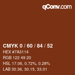 カラーコード: CMYK 0 / 60 / 84 / 52 | qconv.com