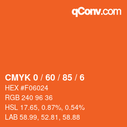 カラーコード: CMYK 0 / 60 / 85 / 6 | qconv.com
