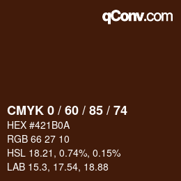 颜色代码: CMYK 0 / 60 / 85 / 74 | qconv.com