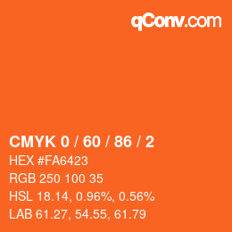 カラーコード: CMYK 0 / 60 / 86 / 2 | qconv.com