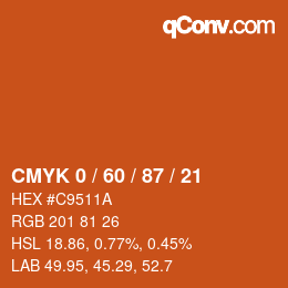 カラーコード: CMYK 0 / 60 / 87 / 21 | qconv.com