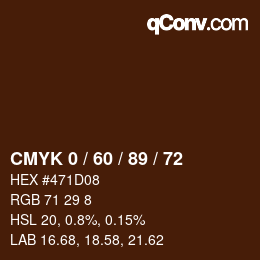 カラーコード: CMYK 0 / 60 / 89 / 72 | qconv.com