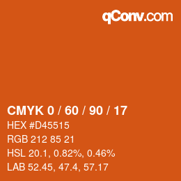 カラーコード: CMYK 0 / 60 / 90 / 17 | qconv.com