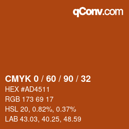 カラーコード: CMYK 0 / 60 / 90 / 32 | qconv.com