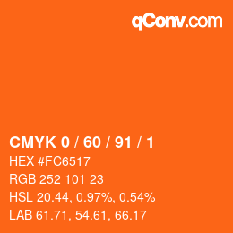 カラーコード: CMYK 0 / 60 / 91 / 1 | qconv.com
