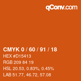 カラーコード: CMYK 0 / 60 / 91 / 18 | qconv.com