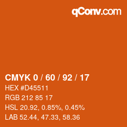 Farbcode: CMYK 0 / 60 / 92 / 17 | qconv.com