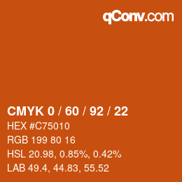 カラーコード: CMYK 0 / 60 / 92 / 22 | qconv.com