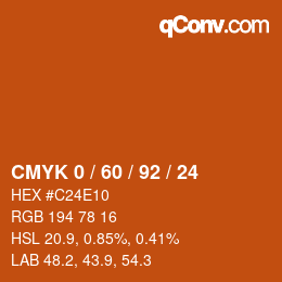 Farbcode: CMYK 0 / 60 / 92 / 24 | qconv.com