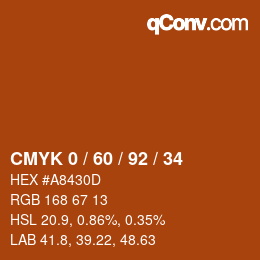 Farbcode: CMYK 0 / 60 / 92 / 34 | qconv.com