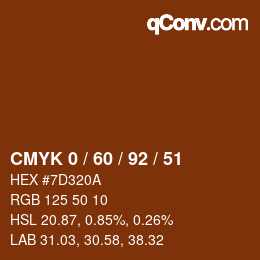 Farbcode: CMYK 0 / 60 / 92 / 51 | qconv.com