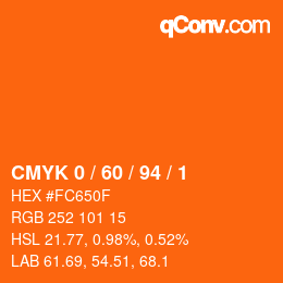 カラーコード: CMYK 0 / 60 / 94 / 1 | qconv.com