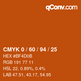 颜色代码: CMYK 0 / 60 / 94 / 25 | qconv.com