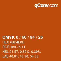 颜色代码: CMYK 0 / 60 / 94 / 26 | qconv.com