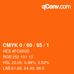 カラーコード: CMYK 0 / 60 / 95 / 1 | qconv.com