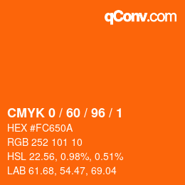 カラーコード: CMYK 0 / 60 / 96 / 1 | qconv.com