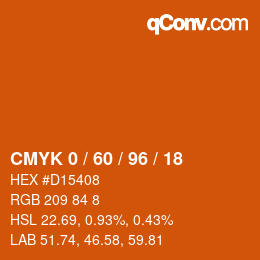 カラーコード: CMYK 0 / 60 / 96 / 18 | qconv.com