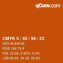 カラーコード: CMYK 0 / 60 / 96 / 23 | qconv.com